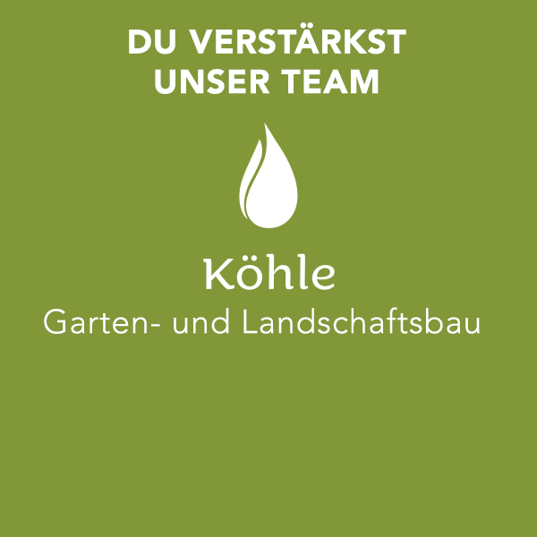 Köhle Logo auf grünem Grund mit Aufruf zur Bewerbung